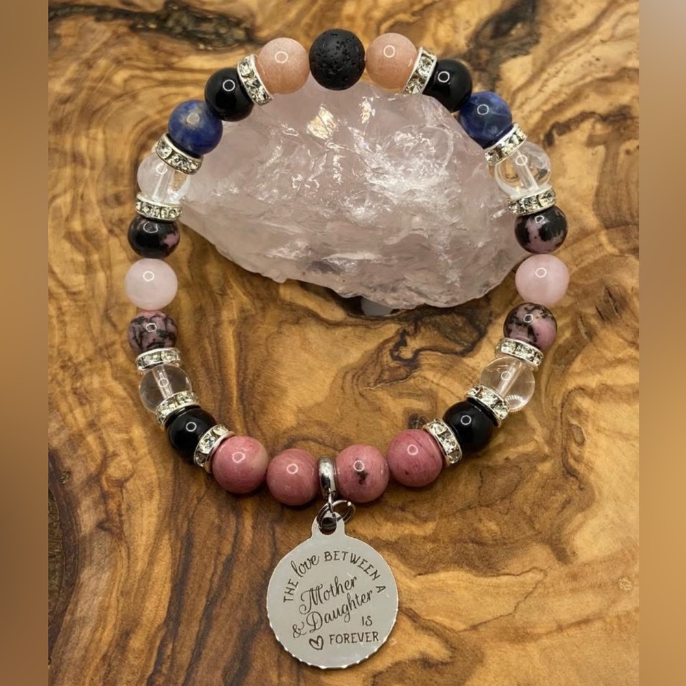 Mother & Daughter Semiprecious Stone & Crystal Beaded Bracelet